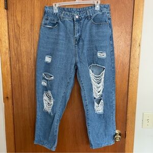 Womans Relaxed Fit Distressed Blue Jeans SHEIN 0xl 46 cotton polyester